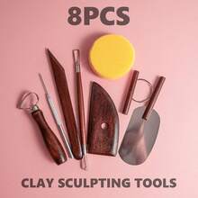 8PCS Stained Wooden Pottery Sculpting Tools, Wood Clay Cleaning Tool Set, Ceramic Modeling Tool For Carving, Molding, Cutting, Trimming, Pottery Wheel, Crafting, Beginners, Adults, Students - Multicolor - View 4