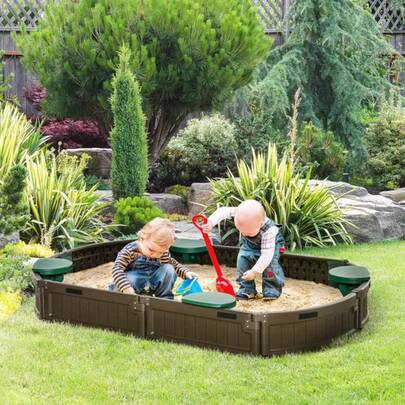 Kids Outdoor Sandbox With Canopy Cover And Corner Garden Seat, Playset For Lawn & Beach
