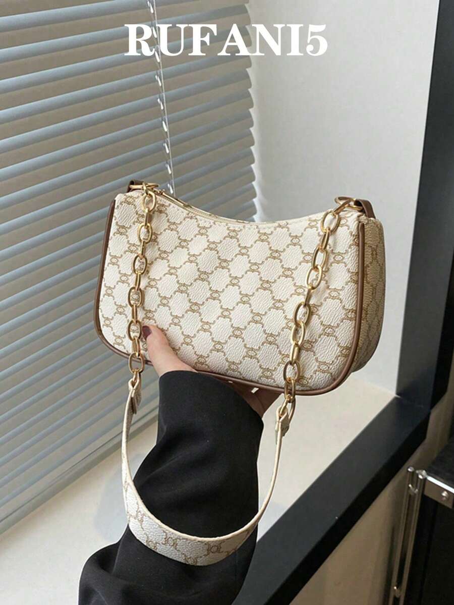Fashionable Solid Color Vintage Simple Shoulder Bag, Tready Crescent Moon Bag For Women , Old Money - Beige - View 1