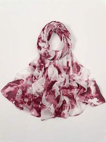 1件装女士新款碎花雪纺头巾，轻盈印花薄纱头巾，柔软透气，适合日常佩戴 - 彩色 - 查看 4