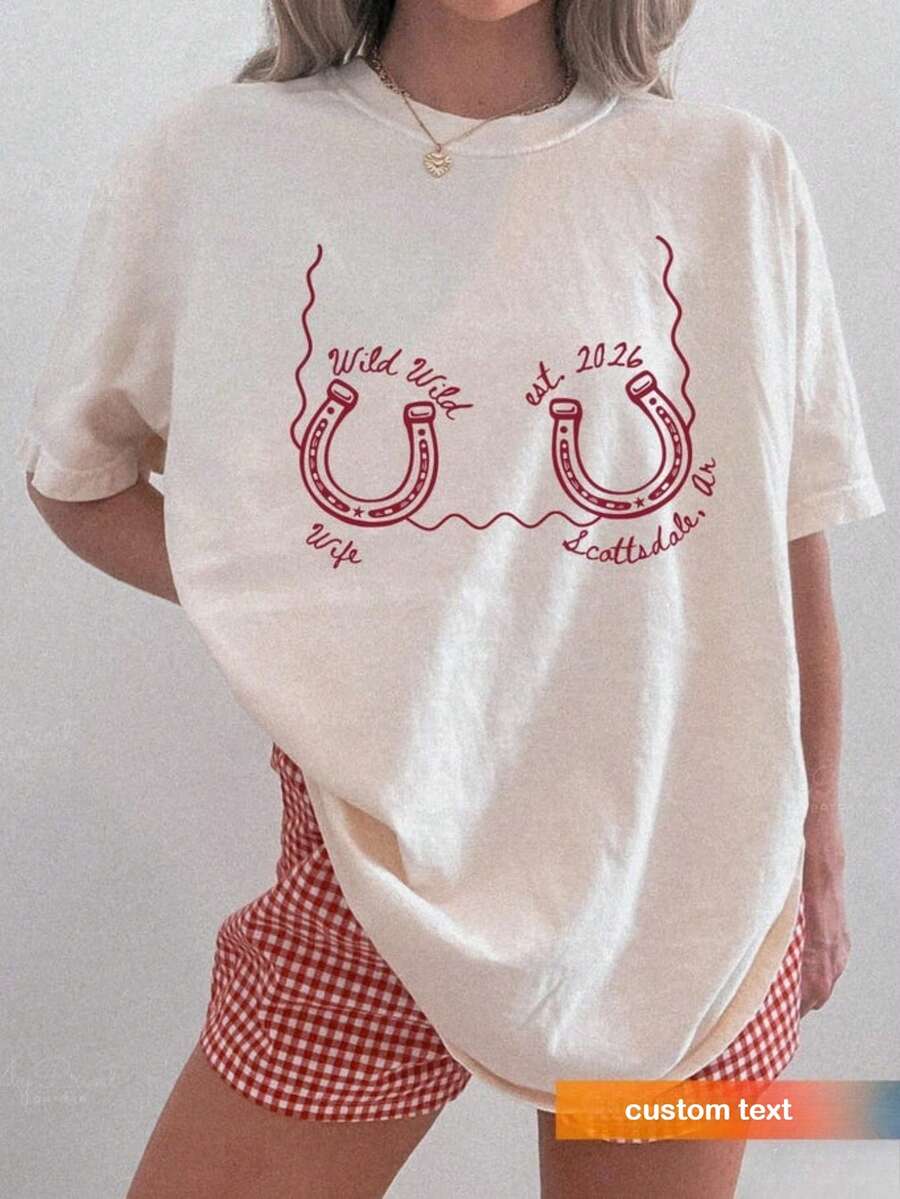 1pc Custom Cowgirl Bachelorette Shirts, One Lucky Bride Bach Merch, Personalized Nashville Texas Austin Bridal Party T-Shirts - trắng - Xem 1