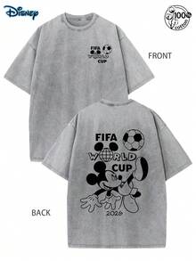 Disney FIFAWorldl Cup 2026 100% Cotton T-Shirt,Men's And Women's T-Shirts, Football Game Fan Gift, 230G Washed High-Quality Cotton Printed T-Shirt, Men Clothes, Street Retro And Outdoor Sports Leisure, Essential For 2026 Football Fans, Streetwear, Y2k Clothes, Cartoon Mickey Mouse Kickball T-Shirt, A Gift For Friends - Grey - View 1