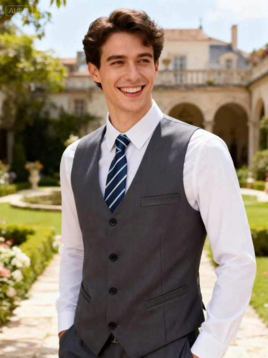 Áo vest nam màu xám, dáng ôm, cài một hàng khuy, thích hợp cho công sở, dự tiệc cưới. - Xám - Xem 1