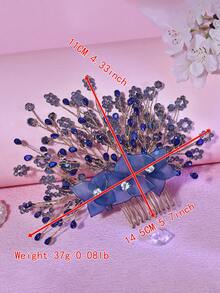 1个蓝色水晶花朵发梳，优雅水钻装饰侧边发饰，适合新娘、婚礼、庆典、派对、日常休闲佩戴，可作发梳、头饰。 - 藍色 - 查看 3