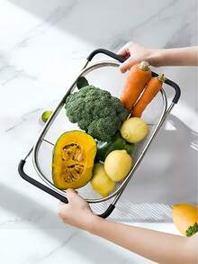 Adjustable Stainless Steel Fine Mesh Strainer And Funnel Basket, Suitable For Vegetable And Fruit Sink Filtration, Kitchen Essential, Food- Vegetable Filter, Halloween Gift, Home Kitchen Bathroom Decor - Multicolor - View 4