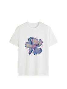 3 قطع/مجموعة تي شيرت نسائي كاجوال بطبعة زهرية بسيطة، أكمام قصيرة وياقة دائرية، موضة وقابل للتنوع - الأسود والأبيض والمشمش - مشاهدة 6