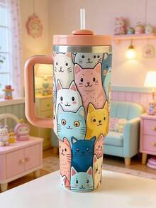 One 40-Ounce Stainless Steel Insulated Water Bottle - Durable, With A Cute Cat Design, Perfect As A Gift For Girls. Car, Home, Office, Travel, Party Supplies. - 彩色 - 查看 7