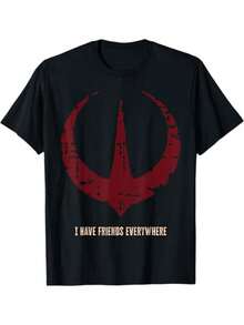 Mandalorian Symbol I Have Friends Everywhere T-Shirt Man Women's Unisex Casual Cotton 220g T-Shirt - Short-Sleeve Crew-Neck Daily Wear Tee Shirt, Machine Washable - Perfect For Summer & Outdoo - 黑色 - 查看 1