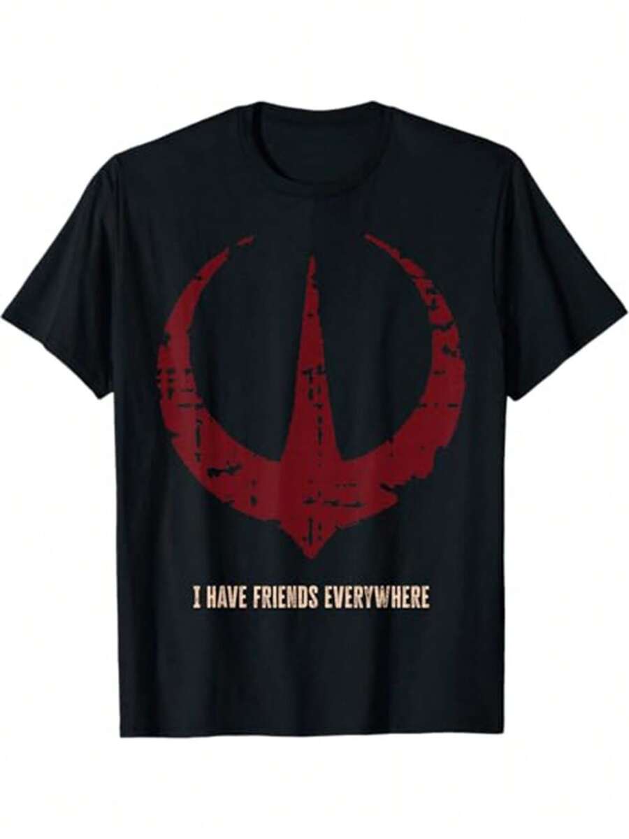 Mandalorian Symbol I Have Friends Everywhere T-Shirt Man Women's Unisex Casual Cotton 220g T-Shirt - Short-Sleeve Crew-Neck Daily Wear Tee Shirt, Machine Washable - Perfect For Summer & Outdoo - 黑色 - 查看 1