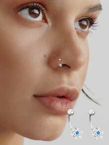 1pc S925 Sterling Silver Minimalist Snowflake Nose Stud, Luxury Style, Suitable For Women's Daily Wear, Parties, Banquets And Other Occasions - Single - View 1