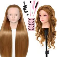 Mannequin Head 26Inch Styling Training Head Cosmetology Manikin Head Doll Head For Braiding Hairdressing With Clamp And Combs&False Eyelashes DIY Hair Styling Set - Multicolor - View 13