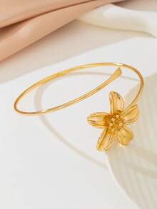 1pc Elegant Women's Metal Flower Cuff Bracelet, Suitable For Daily, Vacation, Casual Holiday Wear - Golden - View 4