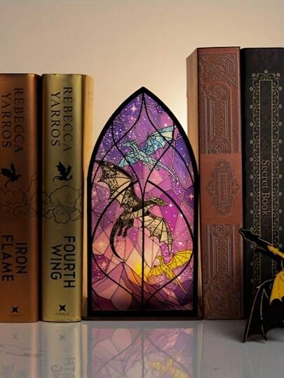 [2D Flat] TwoDays Dragon-Inspired Study - Dragon Library Logo | Acrylic Bookshelf Decor, Dreamlike Book Lover Gift, Rustic Acrylic Desktop Decor, Candles Not Included, Ideal Gift For Book Enthusiasts