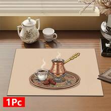1pc Home Decor, Arabic Afternoon Tea Print Dish Drying Mat, Absorbent Pad For Espresso Machine, Sink Drain Mat, Soft Faucet Pad, Bathroom Cup Mat, Kitchen & Bathroom Accessories, Middle Eastern Style Decor, Arabic Festival Decoration - Multicolor - View 15
