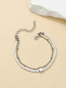 1pc Bohemian Style Star Beaded Double Layer Anklet, Women Vacation Accessory - Multicolor - View 12