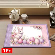 1pc Rabbit & Easter Egg Pattern Printed Absorbent Dish Drying Mat, Espresso Machine Countertop Pad, Sink Drain Mat, Faucet Splash Guard, Bathroom Cup Coaster, Home Decor, Easter Decoration, Easter Gift - Multicolor - View 15