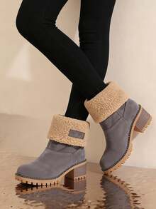 Winter Faux Fur Snow Boots For Women Platform Block Chunky Heels Pull On Comfortable Outdoor Suede Warm Boots - Xám - Xem 6