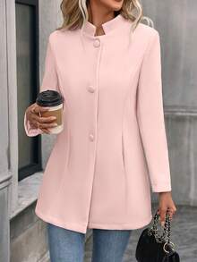 Mid-Length Stand-Up Collar Blazer, Women's Professional Solid Color Coat - Hồng - Xem 4