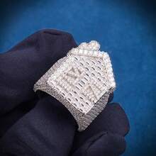Exaggerated Luxury White Gold Plated Fully Paved Cubic Zirconia House Shaped Men's Hip Hop Punk Ring - White Gold - View 2