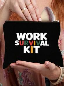 1 Stück Kosmetiktasche mit Arbeitsmotiv - leicht und tragbar, Kulturbeutel-Organizer mit Aufdruck "Work Survival Kit", aus strapazierfähigem Material, geeignet als Geburtstagsgeschenk, für Reisen, Büronutzung und den täglichen Gebrauch - Unisex Haushaltsgeschenk Make-up Tasche Make-up Organizer Kulturtasche Make-up Aufbewahrung Make-up Beutel Waschbeutel Kulturtasche Reisen Reiseutensilien für Frauen - Verschiedenfarbig - Übersicht 1