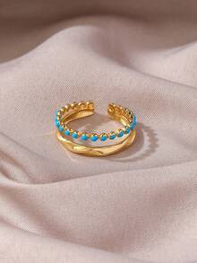 个性化不锈钢饰品，女士油压双线滴漏彩色油开口不锈钢戒指 - 滴油戒指 - 查看 1