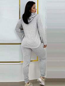 2pcs/Set Women Solid Color Drawstring Hooded Long Sleeve Top And Pants Casual Suit, Spring Fall Cloth For Women - 灰色*春季塑身運動款 - 查看 2