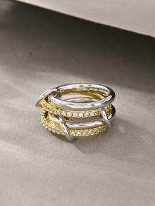 Elegant Multilayer Linked Rings, Suitable For Daily Wear, Dates, Parties And Gifts, Summer Gold And Silver Rings - Multicolor - View 1