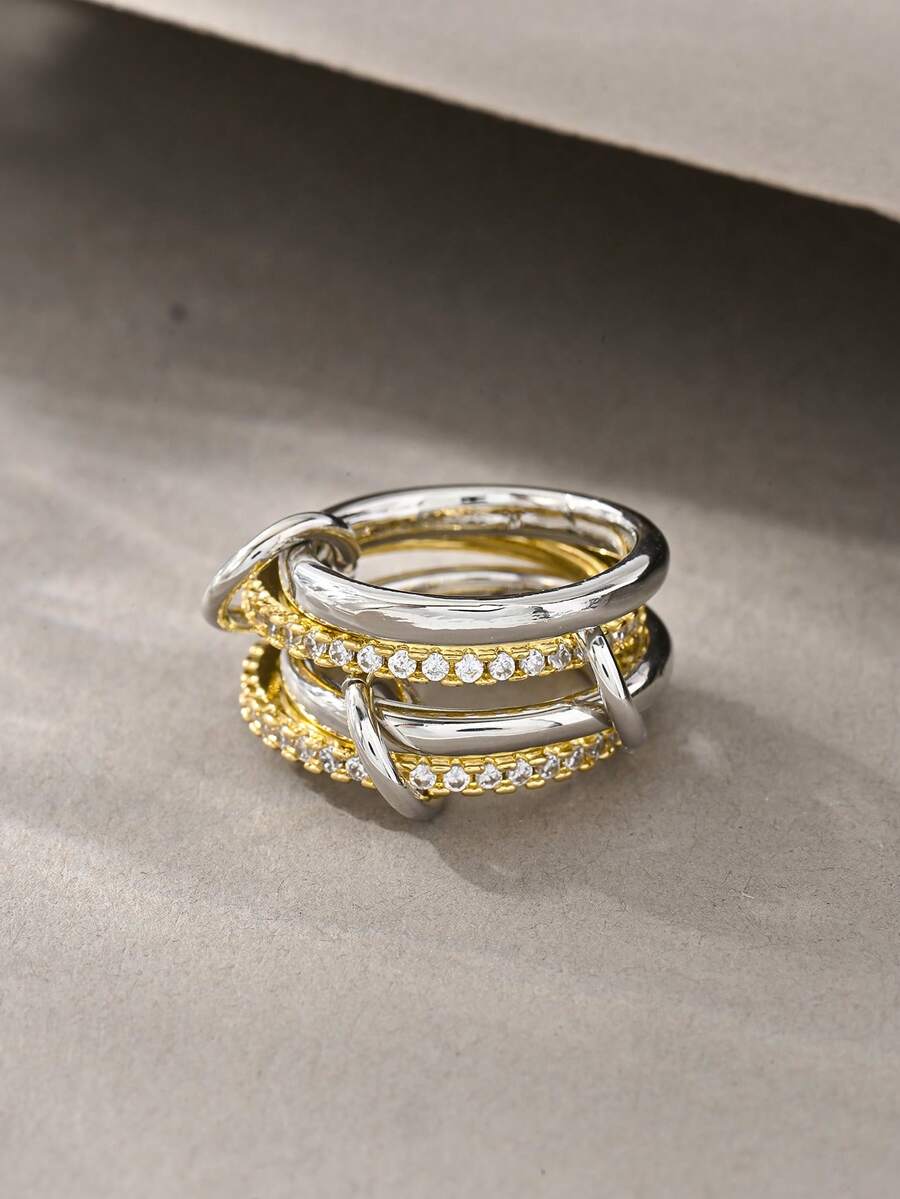 Elegant Multilayer Linked Rings, Suitable For Daily Wear, Dates, Parties And Gifts, Summer Gold And Silver Rings - Multicolor - View 1