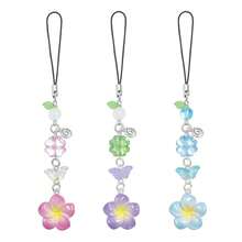 Y2K Cute Phone Charms Set - Aesthetic Cherry,Flower, Butterfly & Star Cell Phone Straps, Kawaii PhoneAccessories For Bag Keychain, , Camera Decor - 藍粉紅紫花 - 查看 1