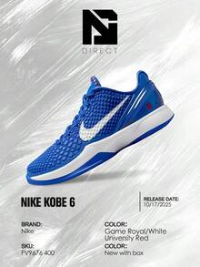 Nike Kobe 6 Dodgers (GS) - Women's Lifestyle Sneakers – Shose For Woman-Vintage-Autumn & Winter-Inspired Running Shoes, Shock-Absorbing Comfort, Gym To Streetwear Casual Wear - Prefect Thanks Giving Day & Chrismas Gift- FV9676 400 - 皇家藍/白色/大學紅 - 查看 6