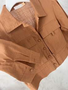 Casual Linen Shirt And Skort Set | With Belt And Pockets | Breathable Fabric - 棕色 - 查看 4