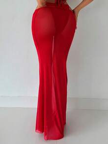 1 chiếc áo khoác ngoài ren móc xuyên thấu gợi cảm kiểu Bohemian màu trơn, dáng chữ S, thích hợp cho mùa hè. - Đỏ - Xem 3