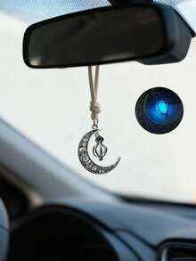 1个镂空新月形夜光汽车挂件，优雅的后视镜挂饰 - 鏤空月亮掛飾 - 查看 3