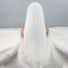 White Wig With Bangs, Long Straight White Wig For Women Heat Resistant Synthetic Womens Hair Wigs For Cosplay Party Halloween - 白色 - 查看 5