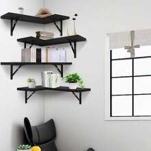 1 pieza Estantería de pared multiusos en negro, adecuada para estudio, sala de estar, dormitorio, cocina, baño, inodoro, estantería ahorra espacio, decoración del hogar, oficina, estantería de pared para dormitorio - Negro - Ver 9