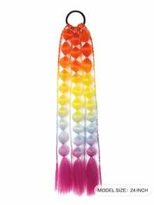 Kid's Yaki Straight Bubble Ponytail Extensions - 1pc, 24" Lightweight, Ombre Synthetic Ponytails For Rave, Festival, All Ages - Multicolor - View 3