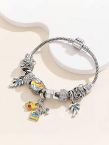 سوار شرشف جذاب متعدد الألوان - تصميم نجمة مجوفة وقلب، سلسلة قابلة للتعديل بشكل ثعبان مع طائرة على شكل U وخرز أرضي، مناسب للارتداء اليومي والعطلات والأناقة البوهيمية - إكسسوار مثالي للسفر والمغامرة وعشاق الموضة - متعدد الألوان - مشاهدة 2