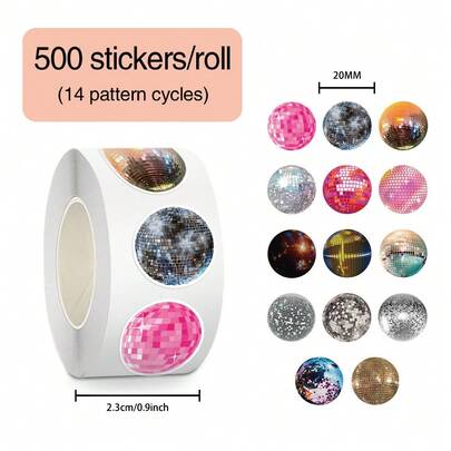 500 Stücke Disco Ball Cartoon Aufkleber Rolle - selbstklebende dekorative Siegel für Laptop, Handyhülle, Umschläge, Skateboards