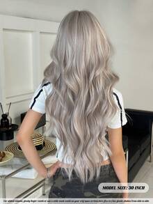 NAMM 28英寸蓝色超长波浪假发，女士款，蓬松波浪卷发带刘海，全机织合成纤维假发，适合日常办公、音乐节派对、角色扮演等场合佩戴 - 樱花庆典魅力派对街头风摄影 - 女孩礼物假发配件 - 淡紫色 - 查看 4