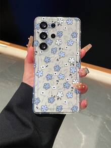 Flower 1pc Floral Pattern Cushion Transparent Anti-Drop Phone Case, TPU Material Suitable As Holiday Gift, Unisex, Compatible With Samsung Galaxy S25/S25 Plus/S25 Ultra/S24 Ultra/S24/S23 Ultra/S23/S22 Ultra/S22/A73 5G - Clear - View 1