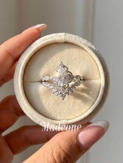 Stylever 1 طقم خاتم من الفضة الإسترليني عيار 925 فاخر وأنيق بتصميم قطرة ماء وتاج مرصع بالزركونيا المكعبة، مناسب للخطوبة والزفاف والحفلات والاستخدام اليومي، خيار مجوهرات فاخر للنساء