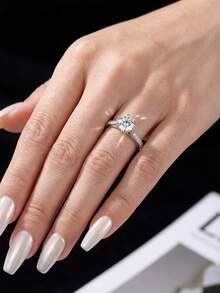 1 chiếc nhẫn bùa may mắn đính đá Moissanite 1 carat, 6 chấu, bạc S925, thích hợp làm quà tặng đính hôn, quà kỷ niệm cho vợ/bạn gái, và trang sức cưới. - Bạc - Xem 5