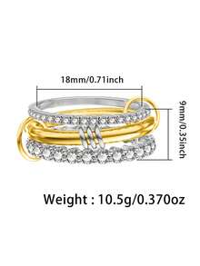 Juego de anillos apilables de plata de ley de dos tonos 925, anillos de plata con incrustaciones de circonita cúbica multicapa, minimalista y versátil para uso diario/caja de regalo - Plateado - Ver 4