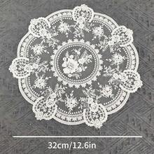 Handmade Style Embroidered Lace Doily Vintage Round Placemat White Floral - trắng - Xem 2