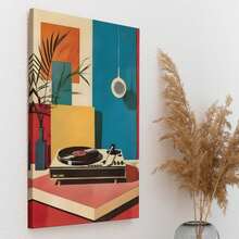 1pc Framed Wall Deocr Canvas Poster Mid Century Modern Vinyl Record Player Wall Art Print Poster - Musical Theme, Retro & Art Deco Style, Canvas Posters Wall Art For Home Decor Office Decor, Living Room Decor, Bedroom Decor- Portrait Canvas Poster For Indoor Decor, Ink Artwork, Spring & Winter Season, Wall Art With Frame - H - 查看 8