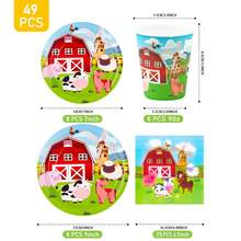 快乐农场8人份一次性餐具套装，包含纸盘、餐巾纸、纸杯，适合生日、婚礼、派对、家庭野餐等场合。 - 彩色 - 查看 9