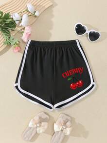2pcs/Set Cherry Print Casual Fashion Creative T-Shirt + Shorts Set For Teenage Girls, Summer Holiday - Grey - View 6