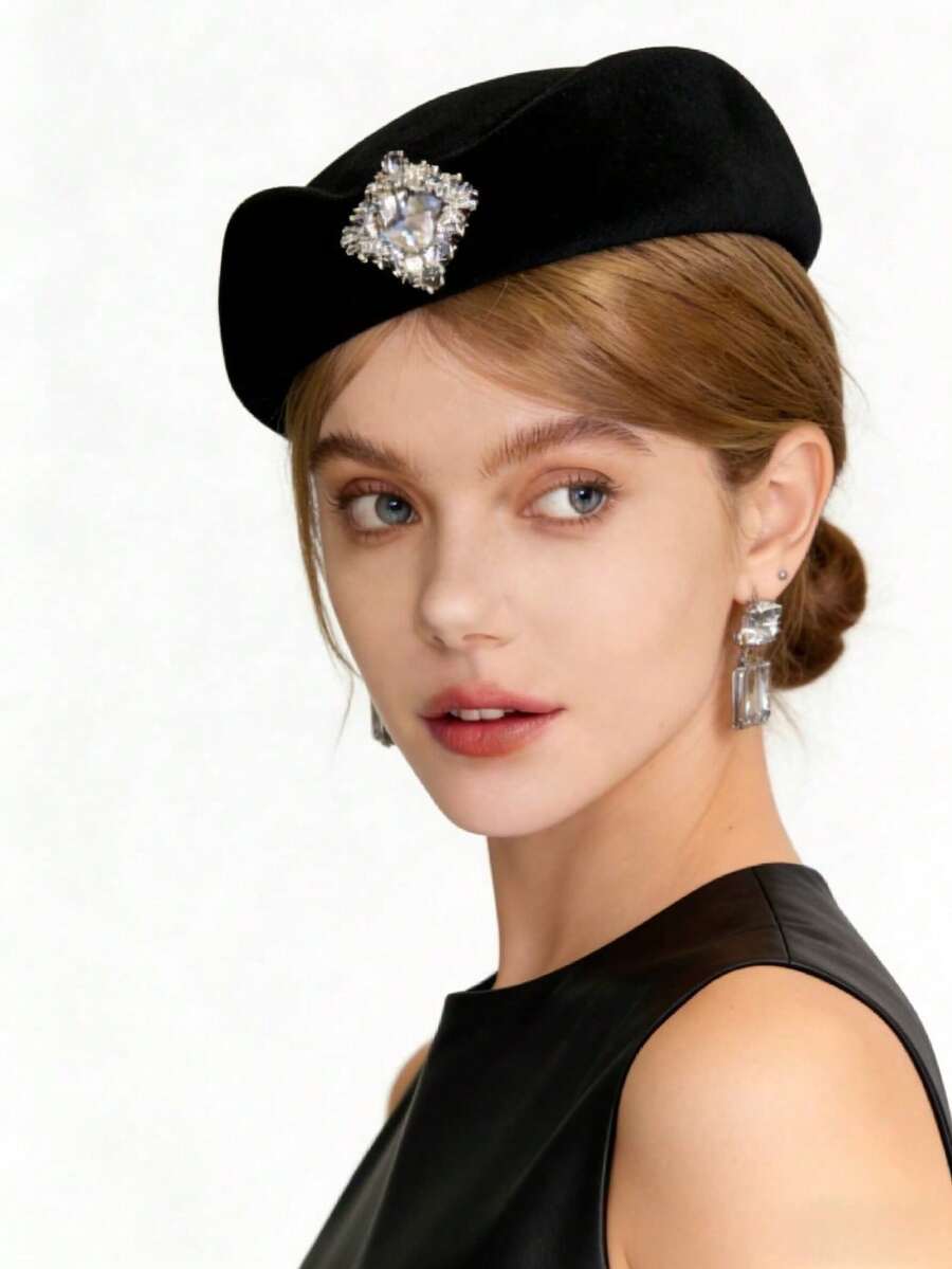 1pc Women's Retro Felt Hat, French Elegant Minimalist Wool Felt Hat, Suitable For Tea Party, Wedding, Party, Daily Wear, Street Photography, Ceremony, All Seasons - a - View 1