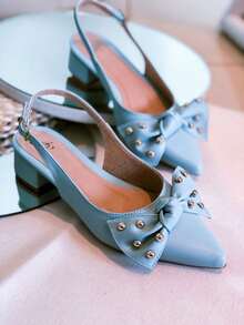 Slingback Open-Toe Pump With A Heel Below 3cm. - Light Blue Bow - View 2