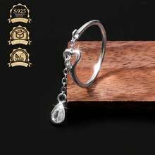 1枚小众高端925纯银合成锆石几何水滴流苏开口戒指，适合度假、派对、婚礼等场合。 - 銀色 - 查看 6